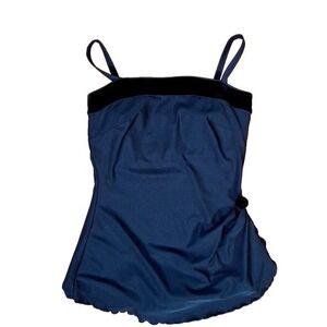 Vintage Roxanne Black Velvet Trim One Piece Skirted Bathing Suit Women Size S/M